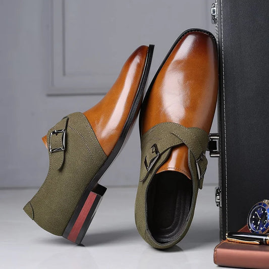 Chaussures pour hommes tendance à enfiler, style britannique, à double boucle et couleurs assorties